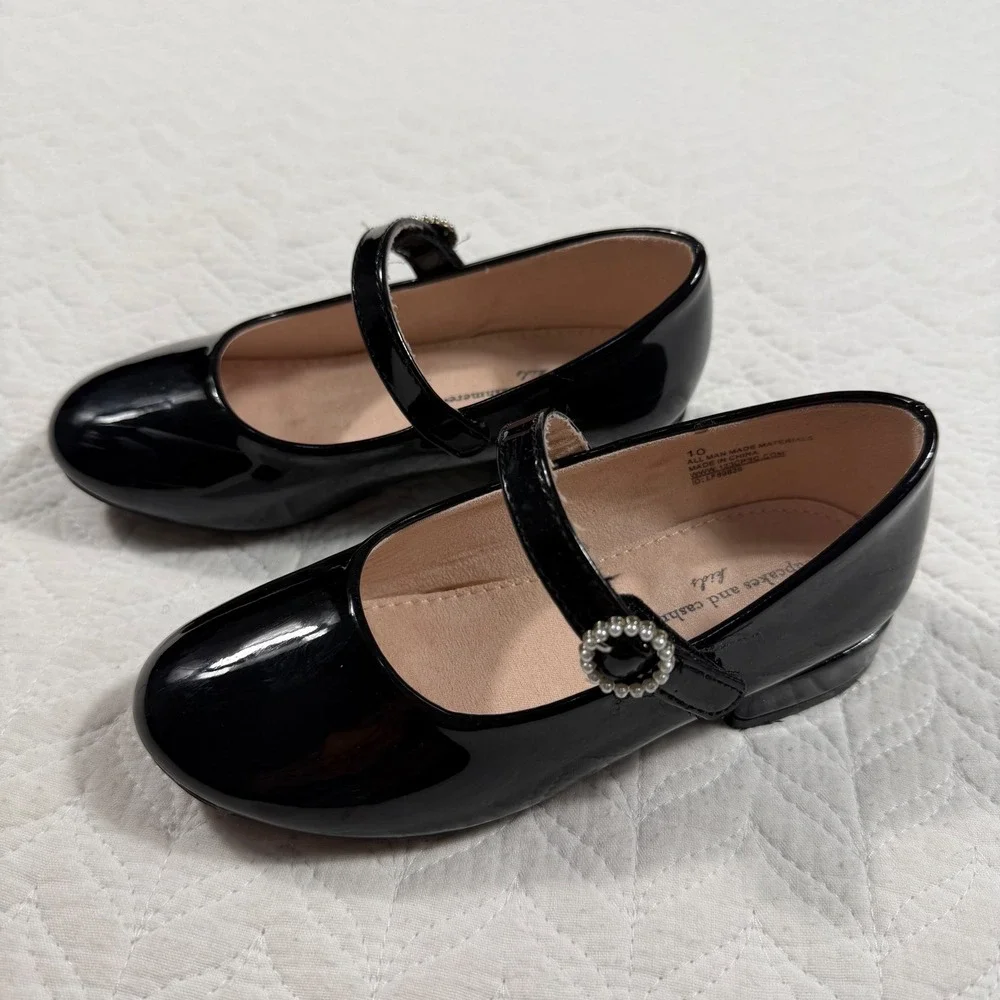 Kids Black Patent Mary Jane Shoes Rhinestone Buckle Cupcakes and Cashmeres Sz 10
